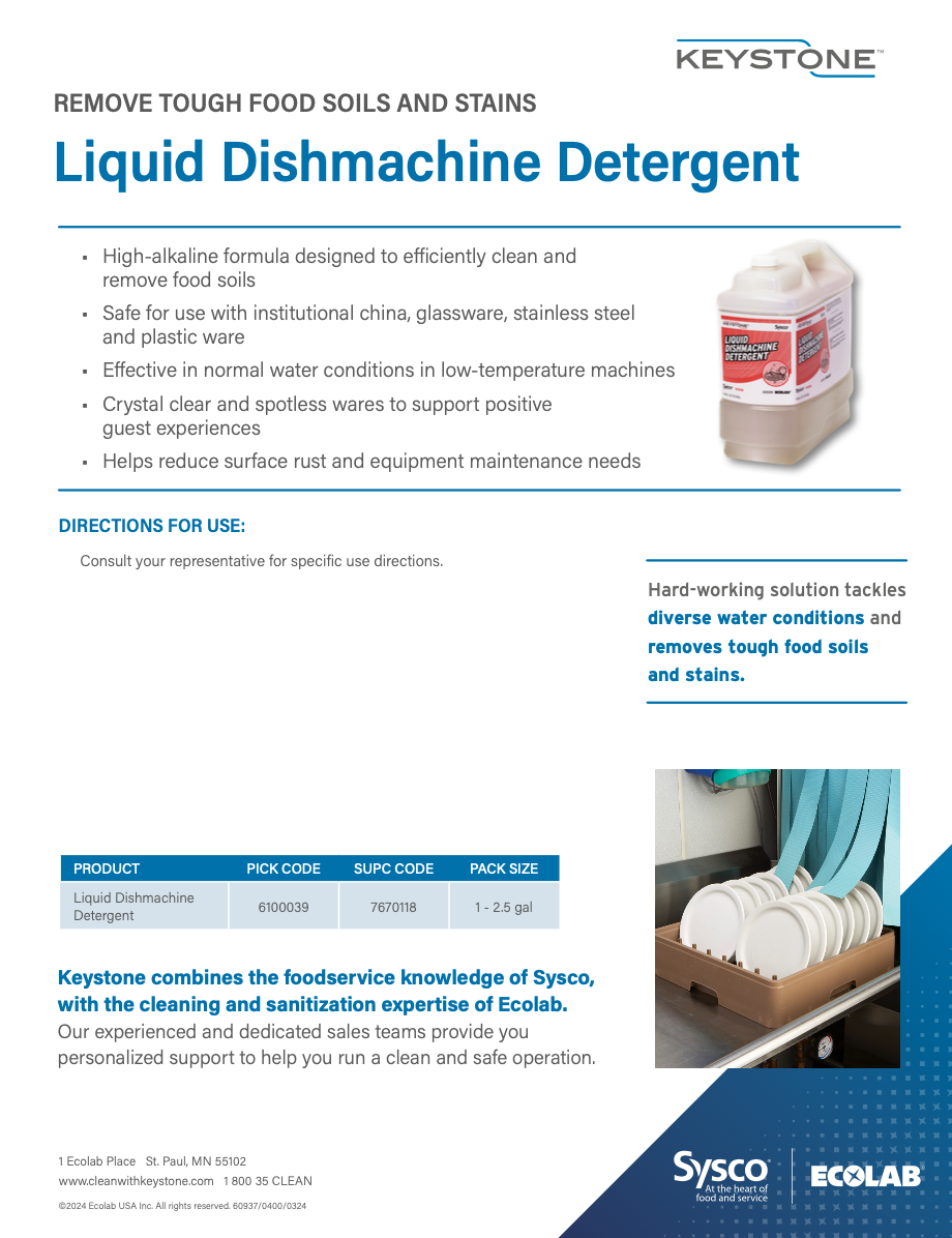 Keystone Liquid Dishmachine Detergent Sell Sheet