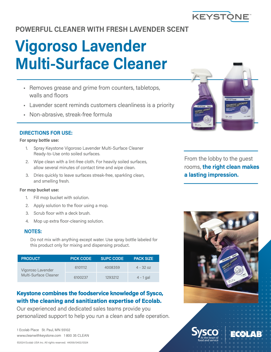 Keystone Vigoroso Lavender Multi-Surface Cleaner Sell Sheet